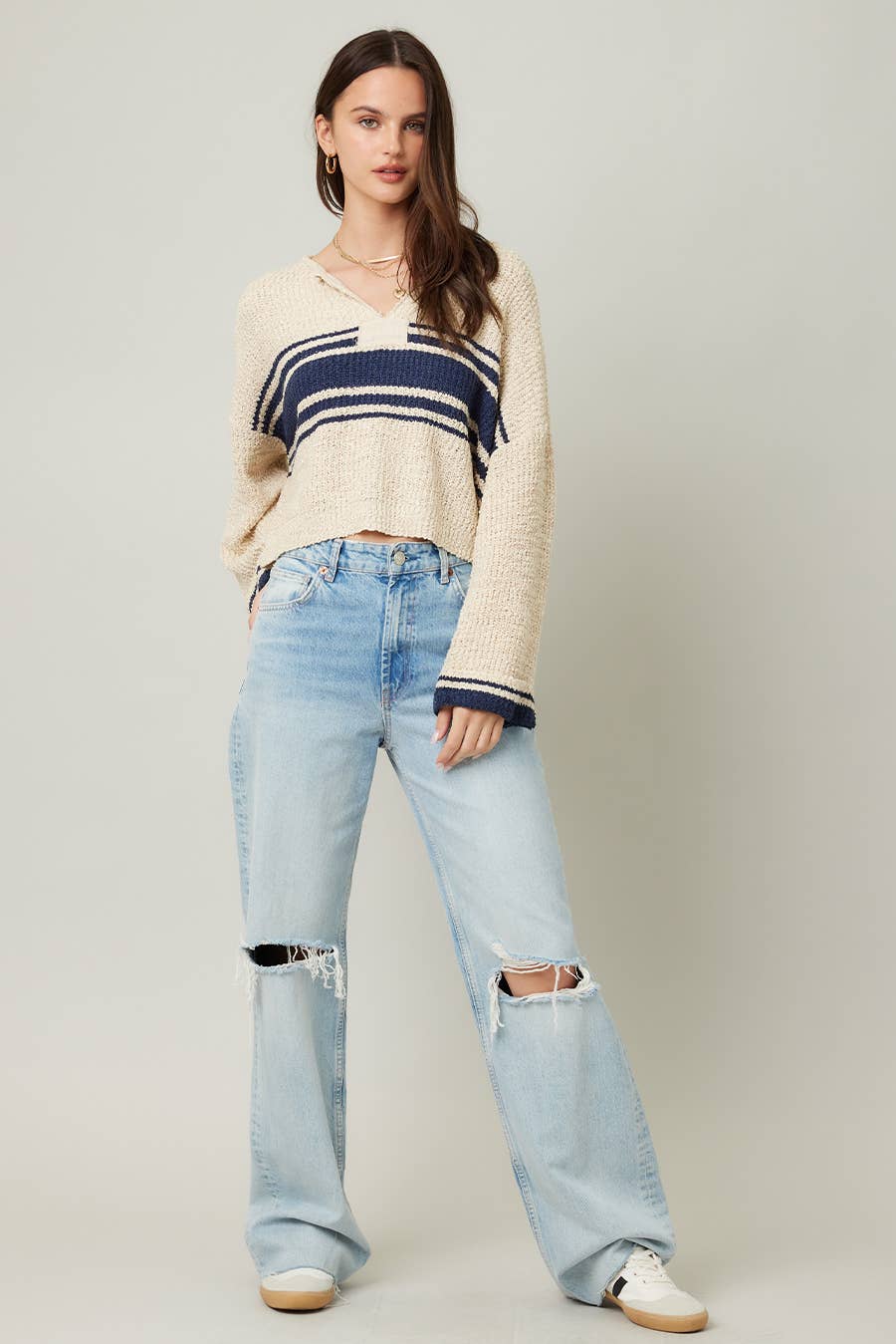 ILLA ILLA - Vente Pull en maille – femme - Pull à manches longues avec empiècements3