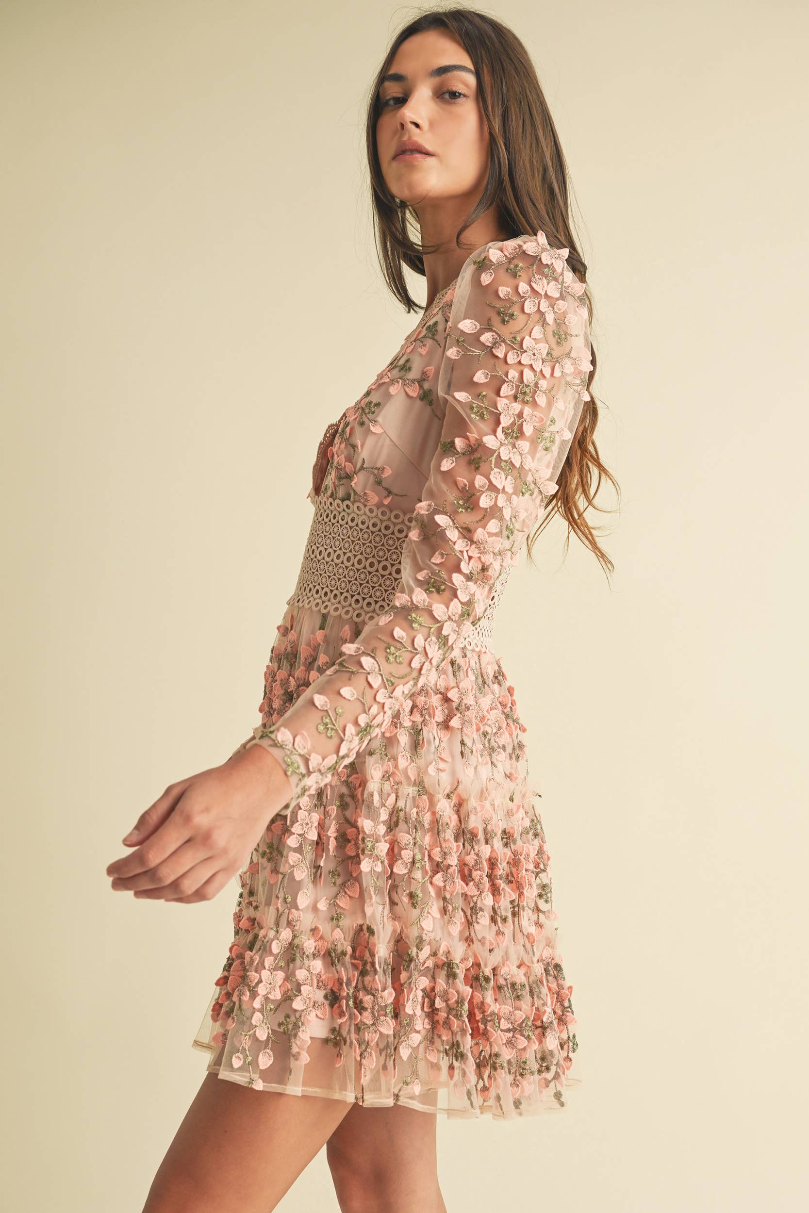 MAUVE LD1664 Floral Embroidered Tulle Mini Dress for wholesale on Faire13