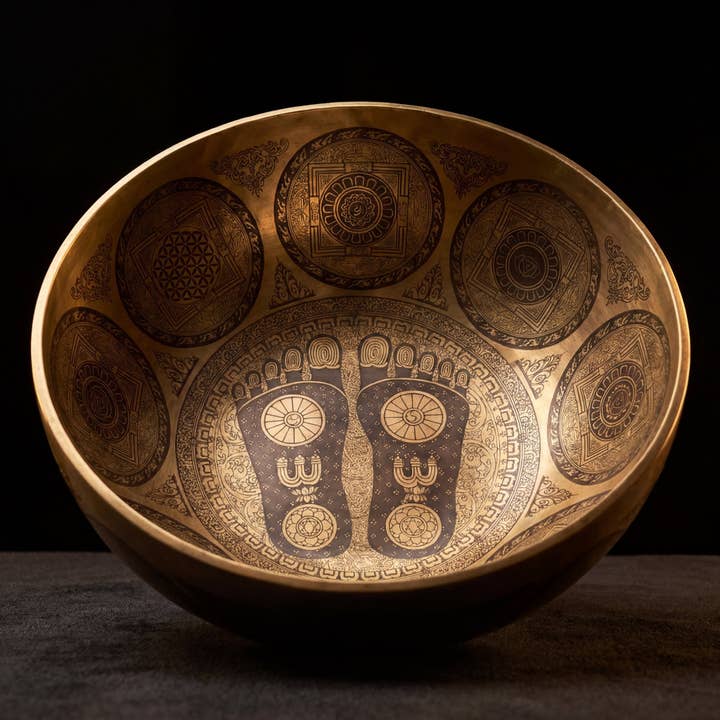 Kæmpe Buddha Fødder Stående Syngeskål for engroshandel hos Art Of Tibet