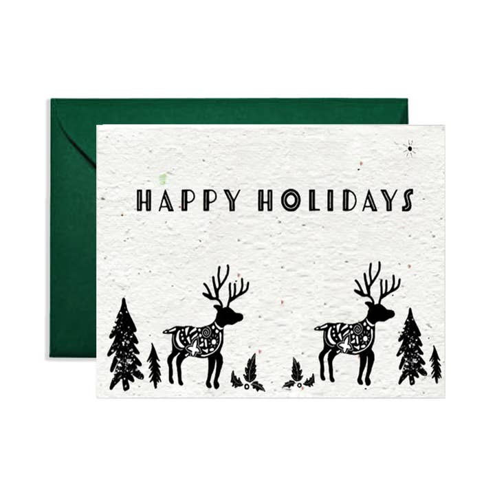 Artsy Em - Vente Cartes de vœux saisonnières - Carte en papier Winter Wonder Deer Wildflower Seeds0