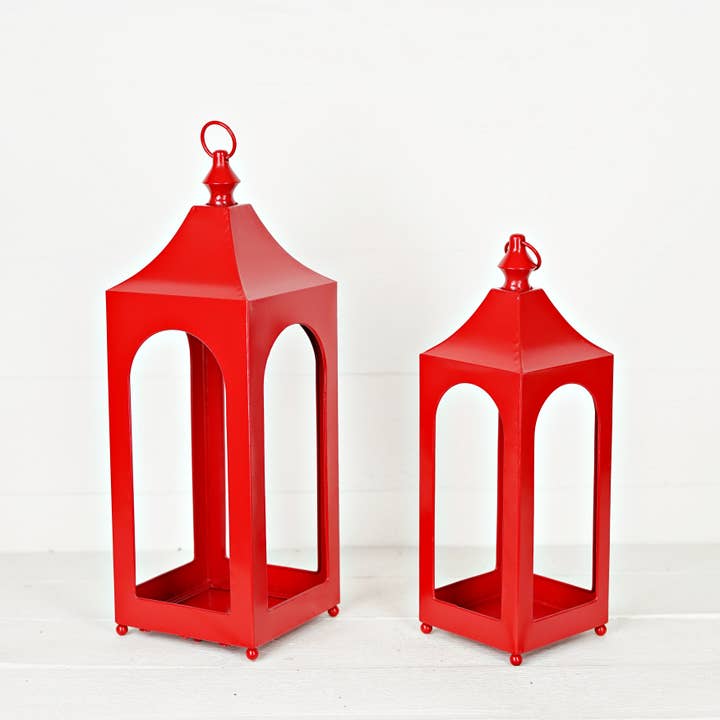 Impressive Enterprises, Inc. - Wholesale Lantern - 570602AB- Set of 2 Holiday Red Artisan Lantern-19Hx7D+16Hx5D1