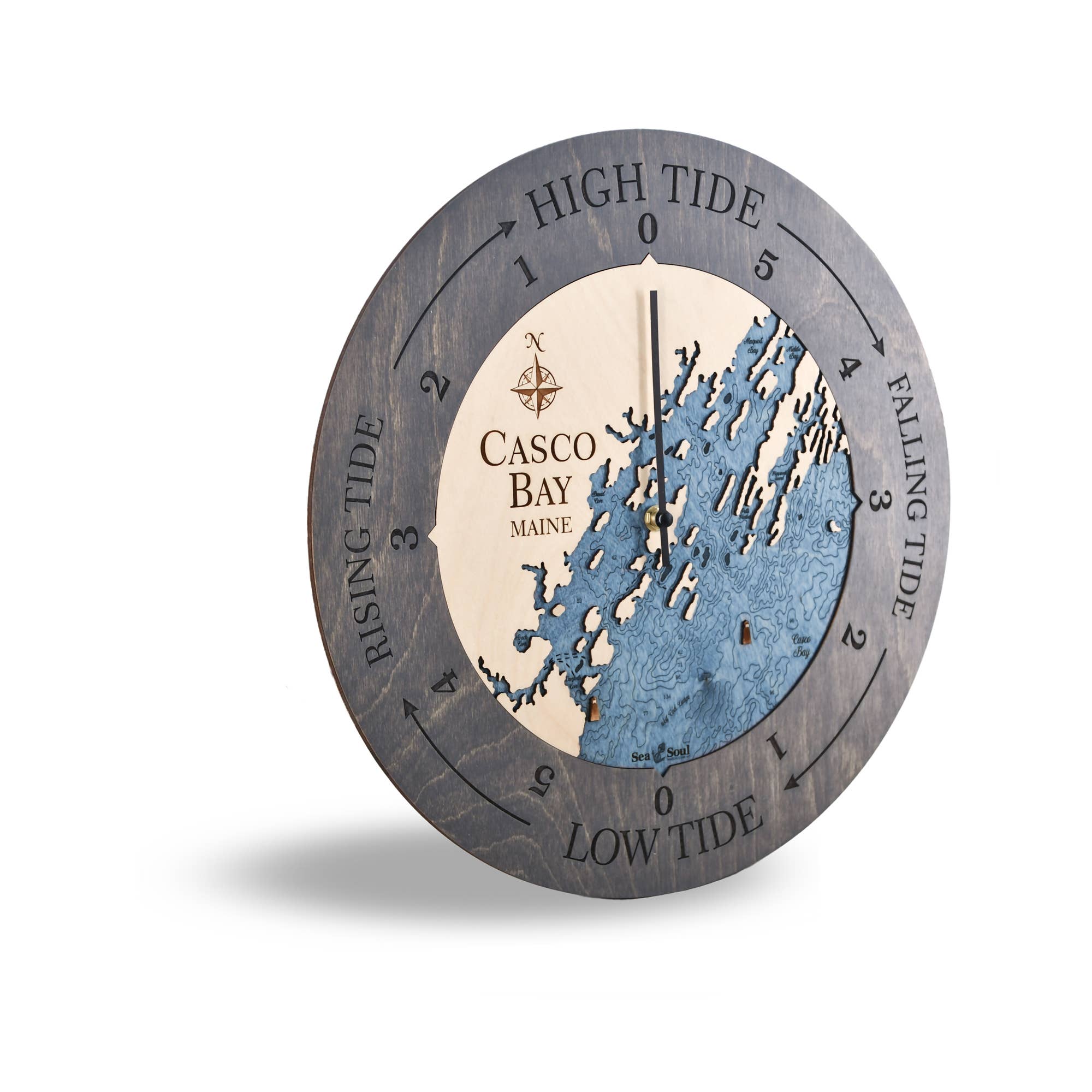 Sea & Soul Nautical Chart Art - Vente Horloges murales - Carte de profondeur d'eau de la côte du Maine43