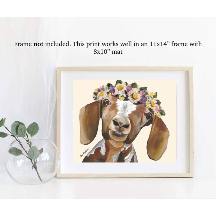 Hippie Hound Studios - Wholesale Art Print - Goat Art Print, 'Millie' Flower Crown Goat Art