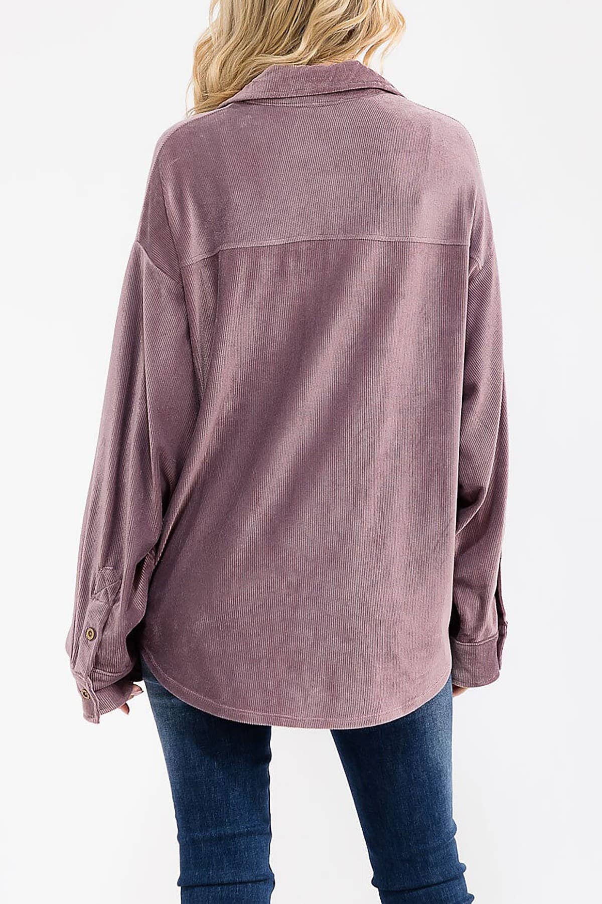 ROUSSEAU - Wholesale Button Down Shirt - Women's - OVERSIZED CORDUROY BUTTON DOWN POCKET FRONT TOP17