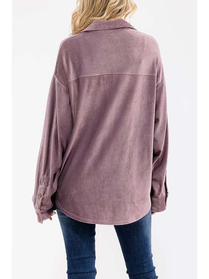 ROUSSEAU - Wholesale Button Down Shirt - Women's - OVERSIZED CORDUROY BUTTON DOWN POCKET FRONT TOP17