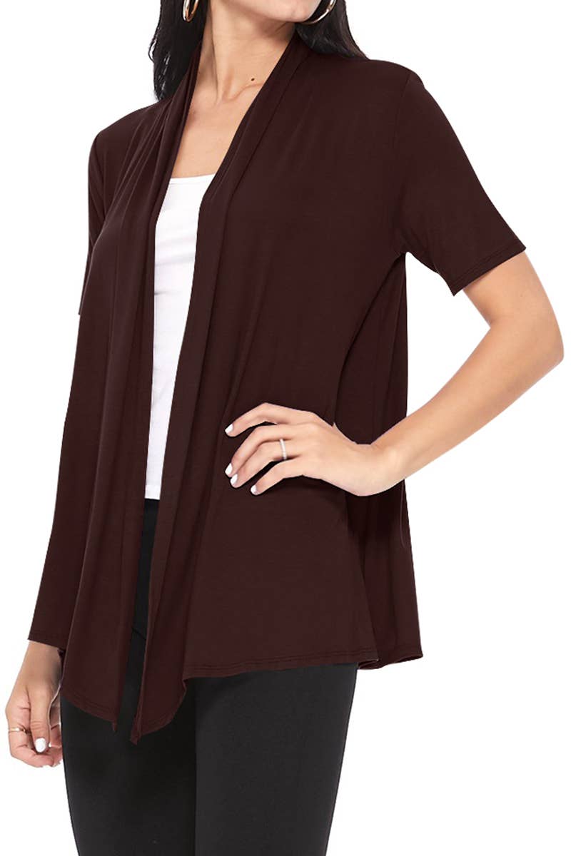 MOA COLLECTION - Wholesale Cardigan - Women's - Women's Casual Short Sleeve Draped Open Front Solid Cardigan5
