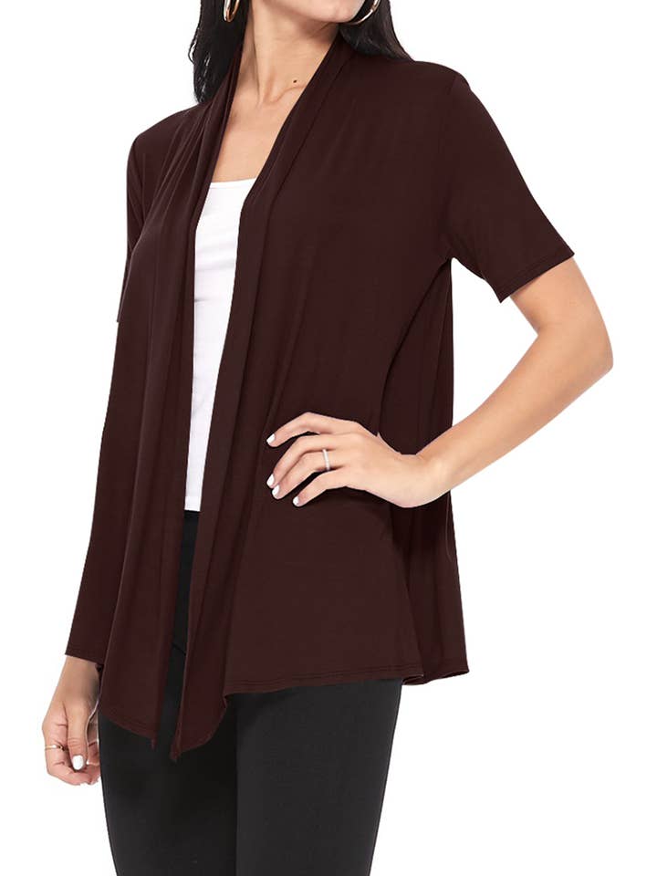 MOA COLLECTION - Wholesale Cardigan - Women's - Women's Casual Short Sleeve Draped Open Front Solid Cardigan5