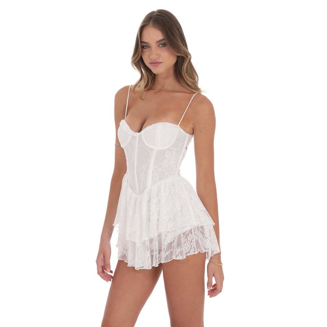Lucy In The Sky – wholesale Dress – Women's – Lace Corset Romper in White2