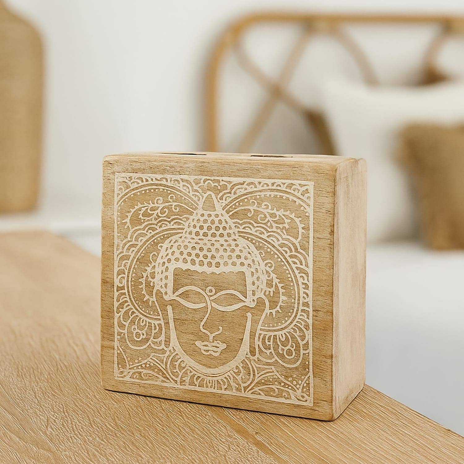 Etnico del Mondo - Wholesale Decorative Box - White Buddha Box in Carved Mango Wood1