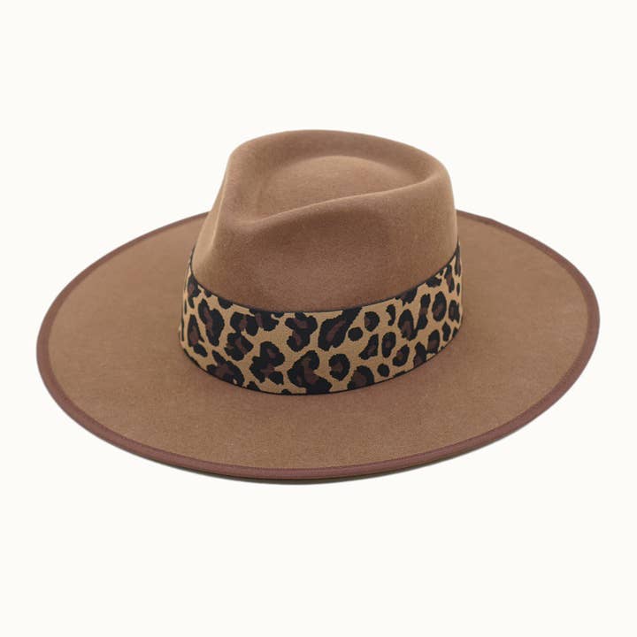 Olive & Pique - Wholesale Fedora - Women's - Leopard Banded 100% Wool Felt Structed Rancher, Satin Lined, Chestnut1