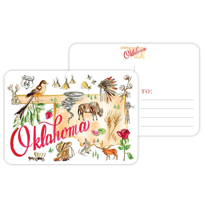 Oklahoma Handpainted Icons Post Card for wholesale by RosanneBeck Collections