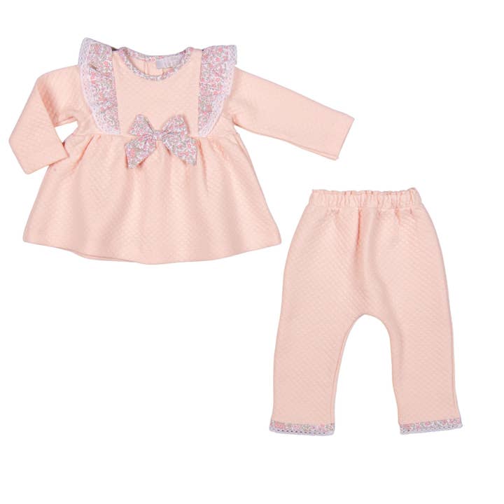 PETITE FLEUR | Baby Girls Pink Quilted Cotton Floral Set for wholesale by Bebe Sweeny