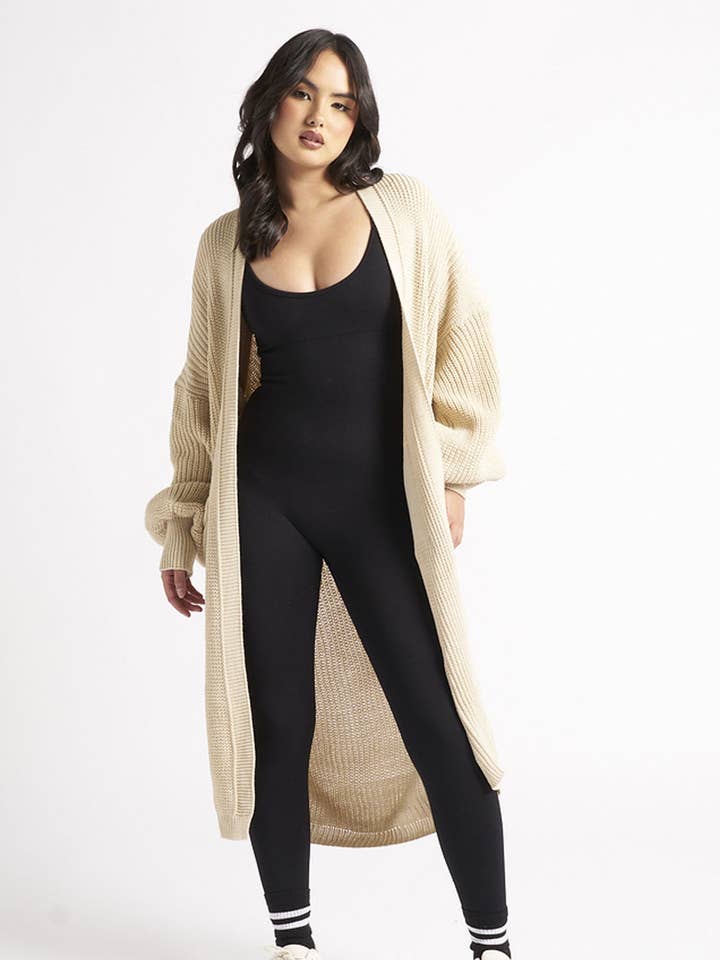 Beige lange cardigan voor wholesale door Urban Bliss