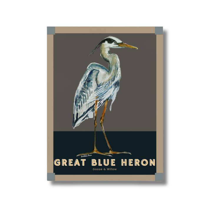 Poster - Great Blue Heron på Brun för wholesale av Goose and Willow