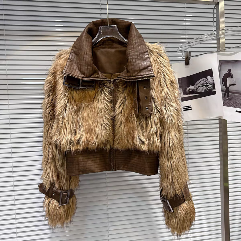 Productseeker – wholesale Fur/faux fur coat – Women's – JK265 2025 Winter Faux Fur and Leather Patchwork Short Coat9