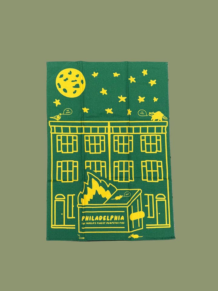 Philadelphia Dumpster Fire Tea Towel for wholesale by Dainty Studios
