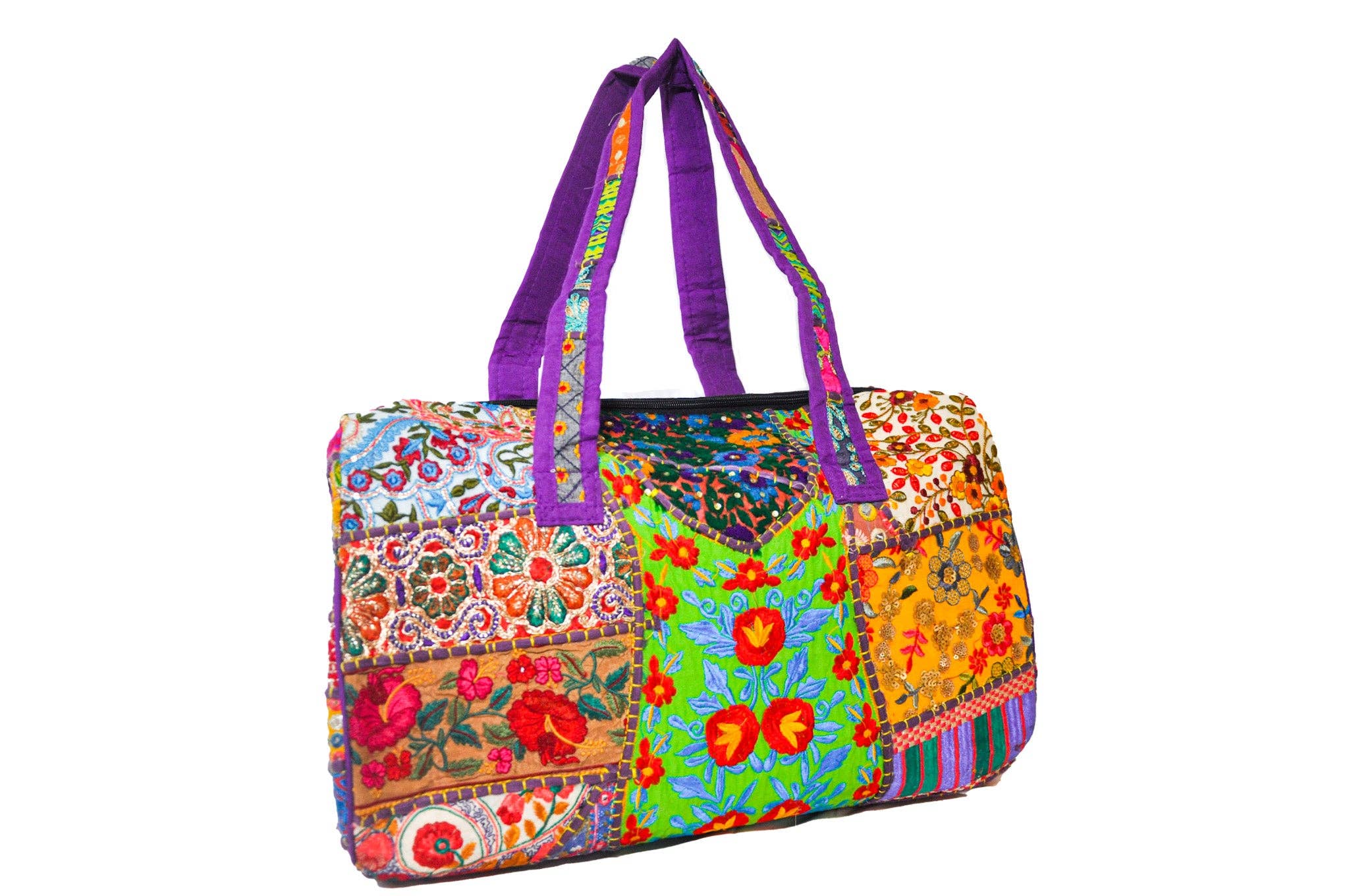 Zumki - Wholesale Weekender Bag - Women's - Dahlia Embroidered Patchwork Cotton Duffle Bag2