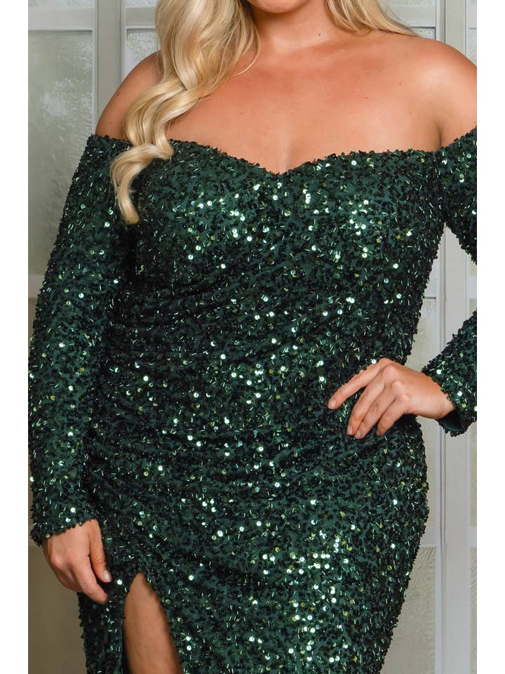 RICARICA INC. - Wholesale Gown - Women's - P1641P9-PLUS SIZE LONG SLEEVE OFF SHOULDER MAXI DRESS 21