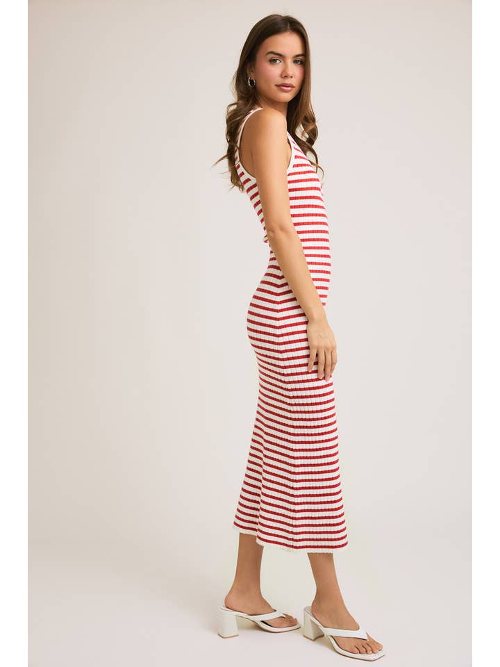 LE LIS - Wholesale Dress - Women's - SLEEVELESS ROUND NECK STRIPED RIB SWEATER DRESS6