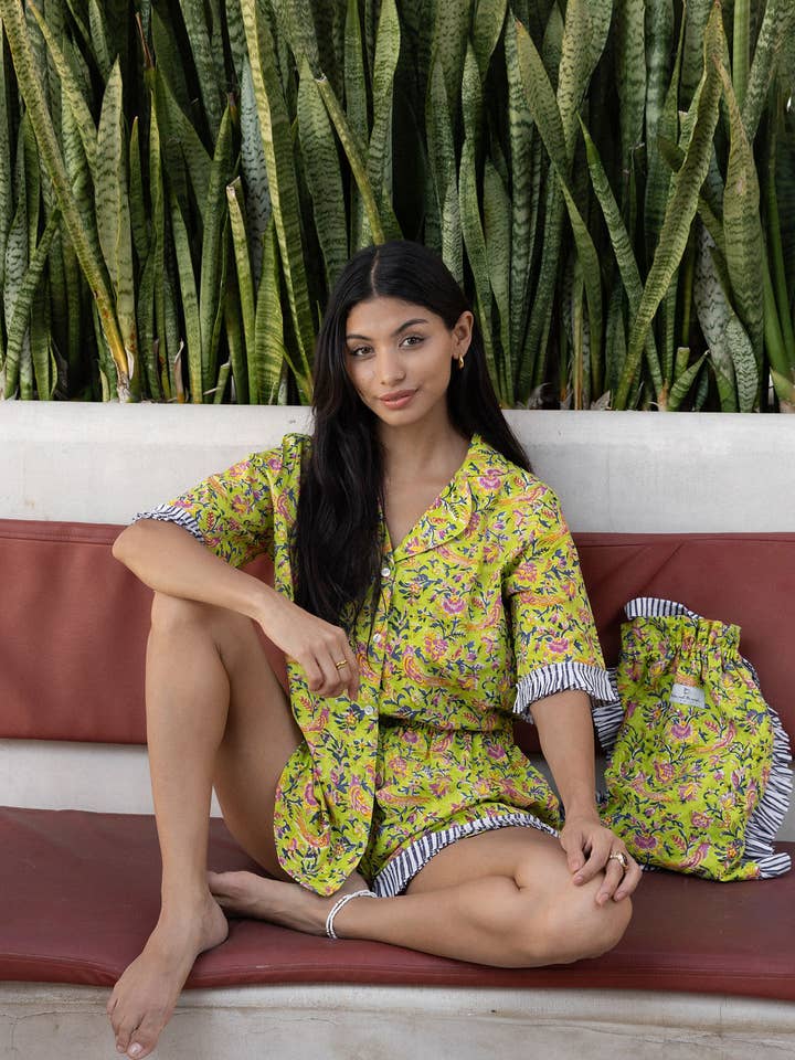 Women's Block Printed 3-Piece Lounge Set (Paradise Lost) for wholesale by The Fox and The Mermaid