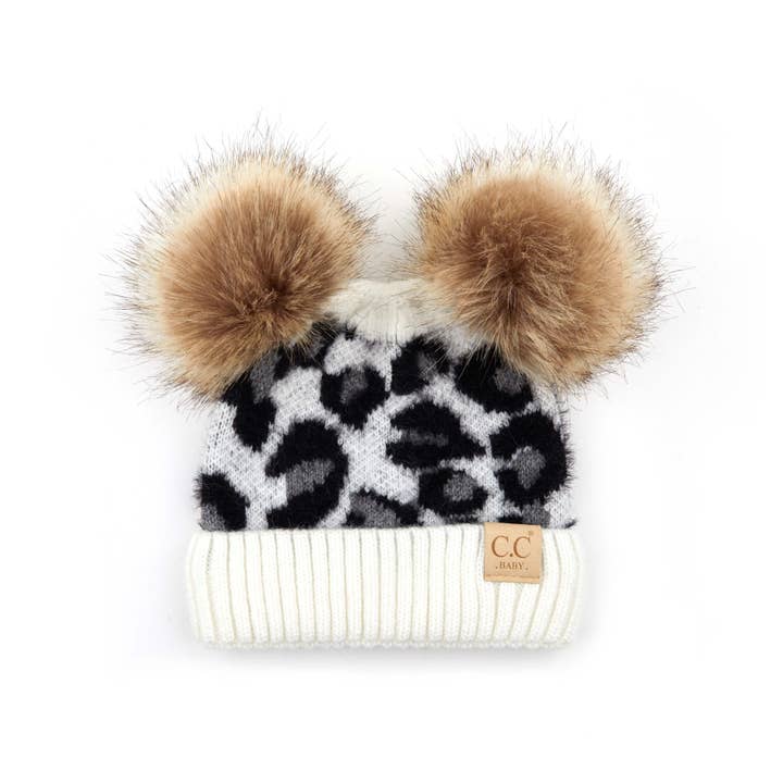 Truly Contagious - Wholesale Beanie - Kids - CC Double Pom Leopard Print Baby Beanie ( BABY-2061-POMPOM )3