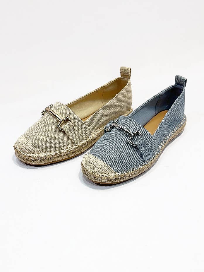 Black CABO METALLIC LINK DETAIL CAP-TOE STYLE ESPADRILLES FLATS for wholesale on Faire2