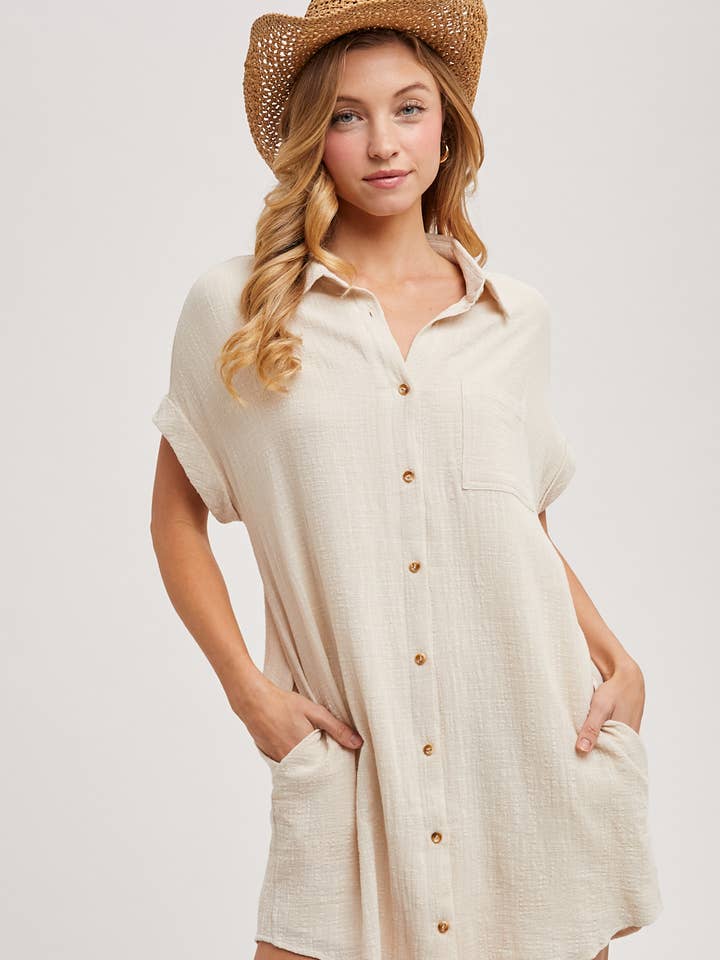 BUTTON UP SHIRT DRESS WITH POCKET for wholesale by Bluivy