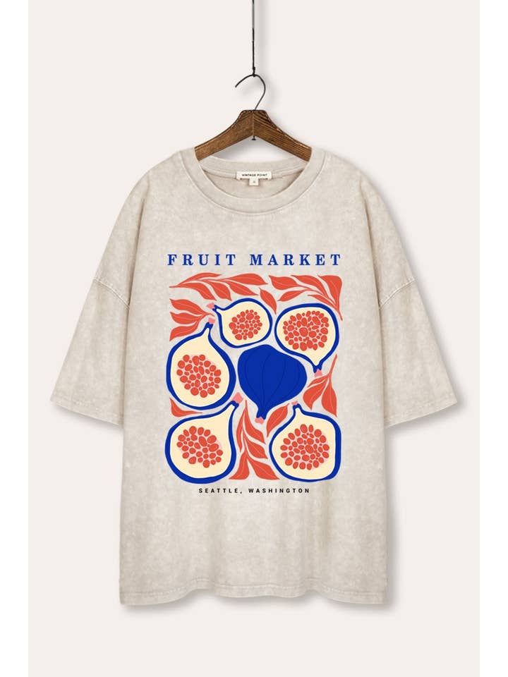 SEATTLE FRUIT MARKET MINERAL WASH OVERSIZE GRAPHIC T-SHIRT for wholesale by PINK NABI