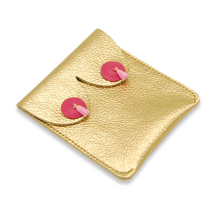 Metallic Golden Boobies Pouch: Leather Feminist Coin Purse for wholesale by 'Alkemest