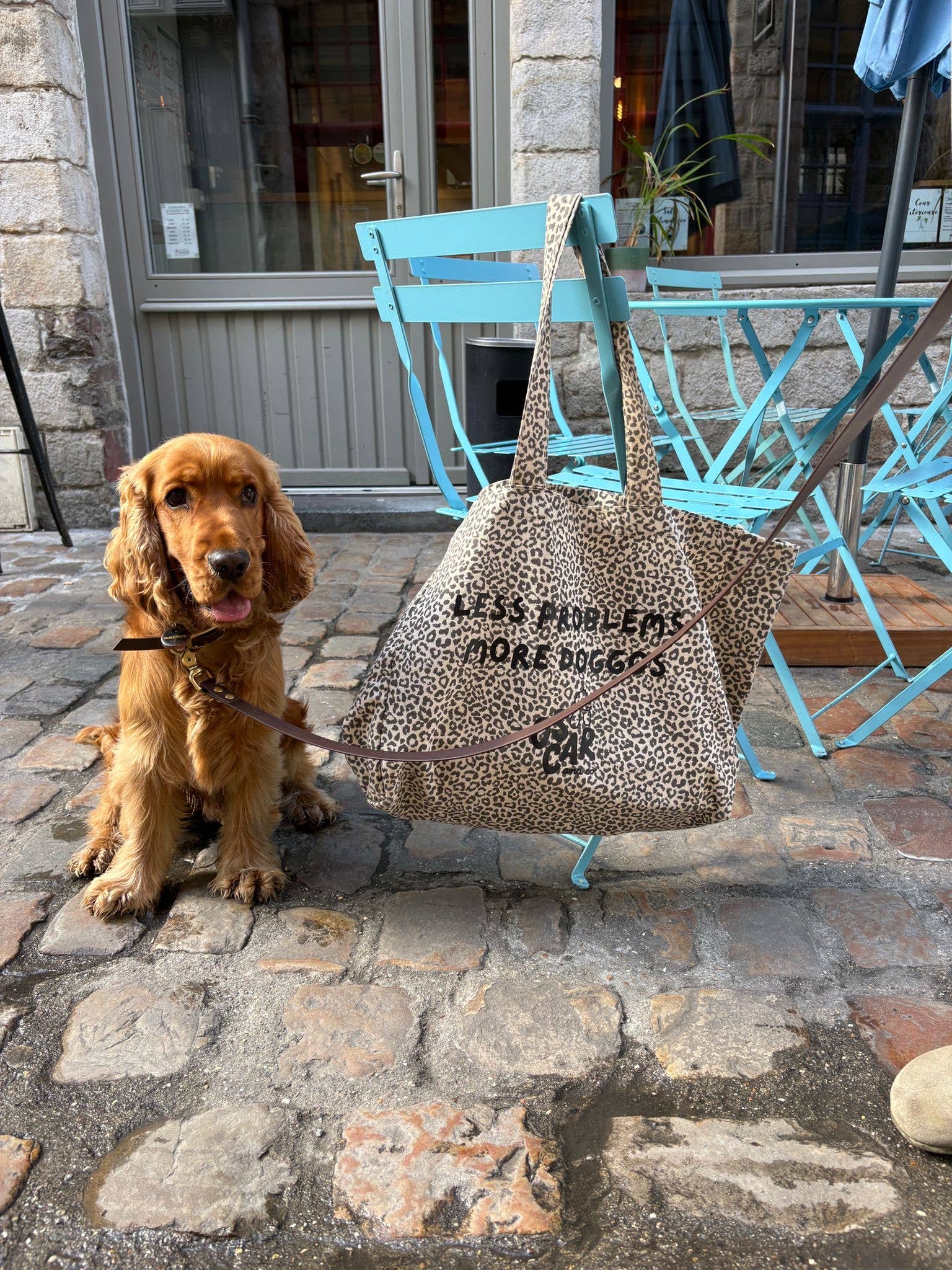 Oscar & co - Wholesale Tote Bag - Women's - Leopard-print tote bag "Less problems, more doggos"2