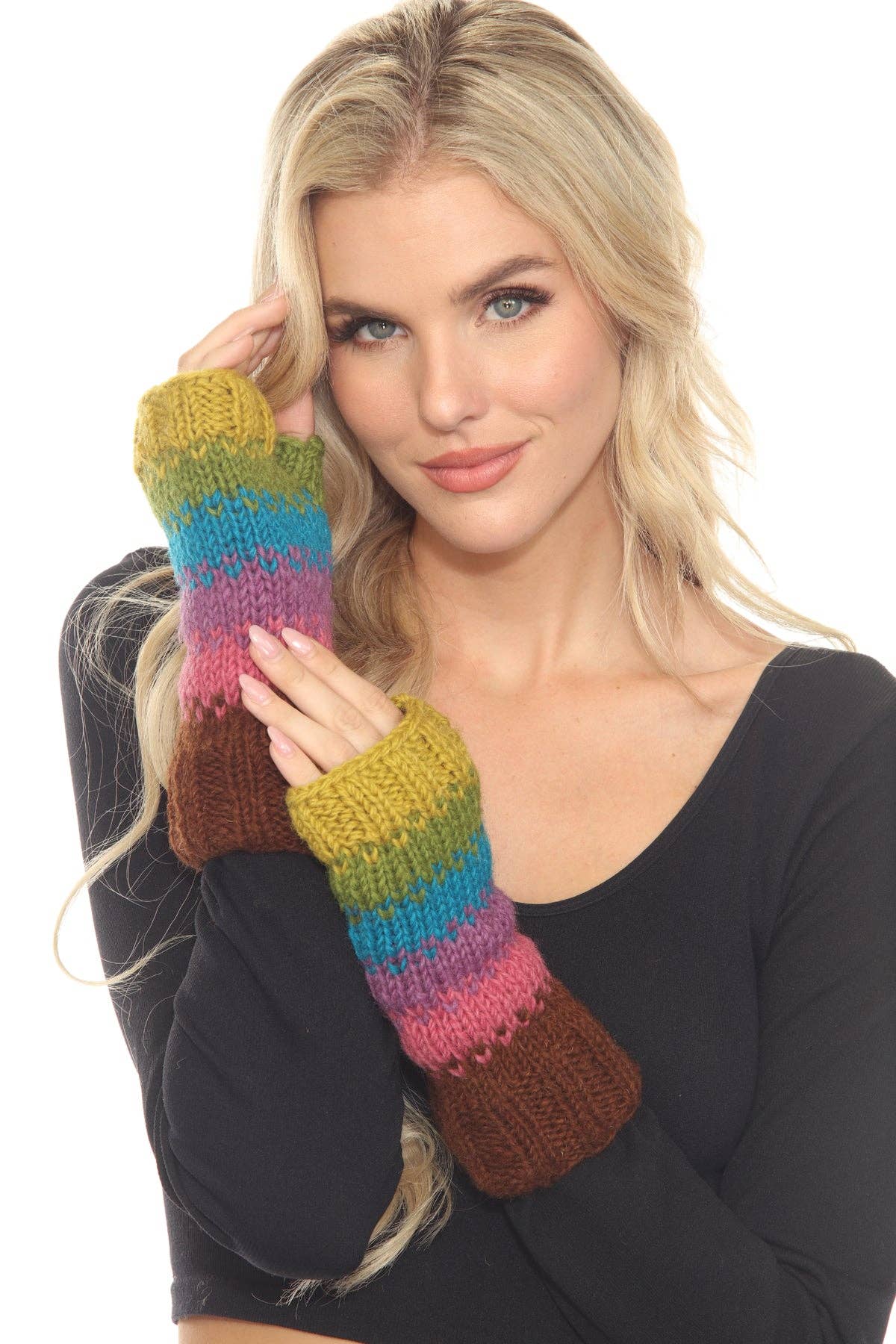 Lakhays Collection Inc. - Wholesale Arm Warmers - Women's - Blurred Lines Handmade Wool Knit Arm Warmer Unisex Gloves5