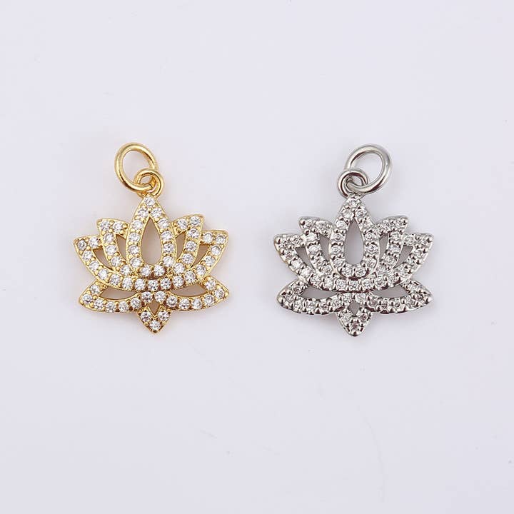 Beads Creation - Wholesale Individual Charm/Pendant - 18K Gold Filled Lotus Charm Pendant, CP05110