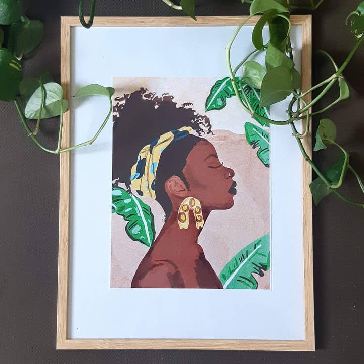 Afro Women Art Print | Botanical | Head-wrap Art| Wall Art |Gallery Wall| House Warming Gift | Gift For Her | Empowerment Art Print for wholesale by Organique Rita | Art Prints & Stationary