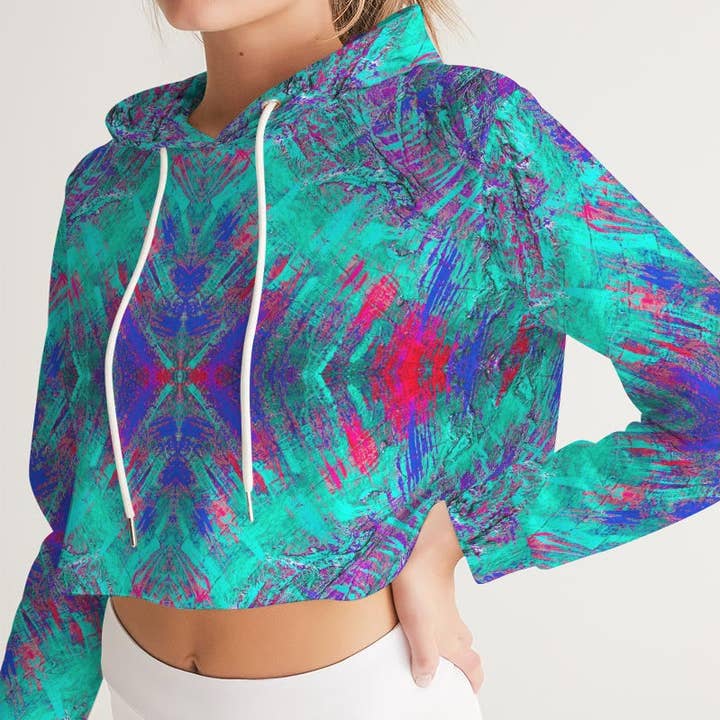 Good Vibes Ocean Eyes Women's Cropped Hoodie for wholesale by Fridge Art Boutique