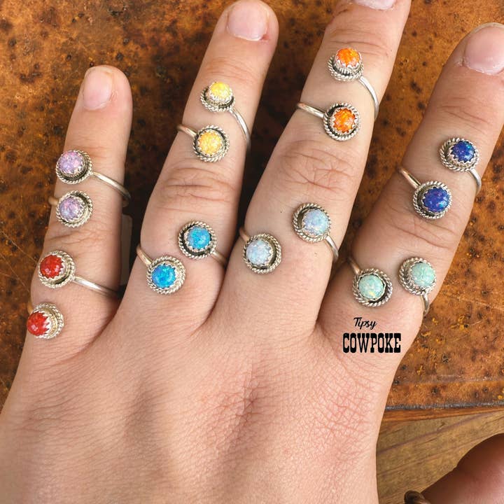 Tipsy Cowpoke - Wholesale Cocktail/Statement Ring - Double Daisy Blue Cotton Candy Adjustable Ring
