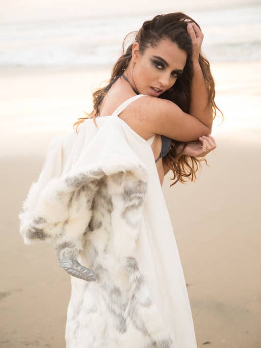 Women's Horned Cape "Himalayan Snow Goddess" for wholesale by Dolce Aqua Swimwear