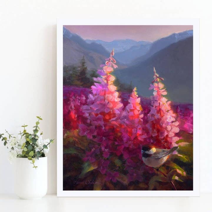 Wildflower Mountain Wall Art Print of Alaska Landscape for wholesale by Whitworth Gallery
