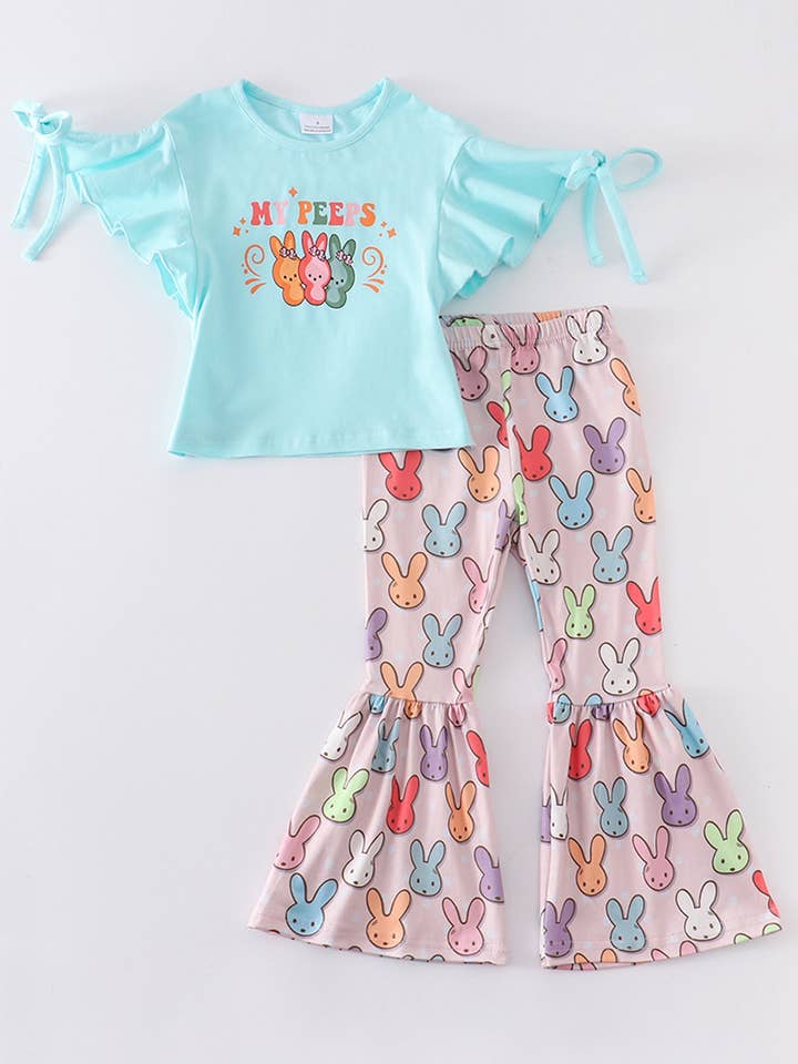 Mint Rabbit Print Bell Pants Set for wholesale by Rylee Faith Designs