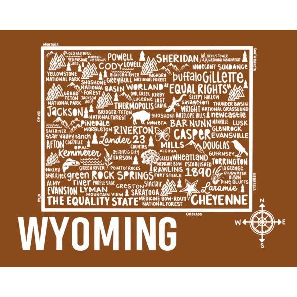 Mapa de Wyoming Marrón para venta al por mayor de Whereabouts Shop