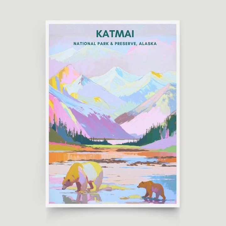 Katmai National Park Print | Alaska Travel Poster for wholesale by Across Our Land
