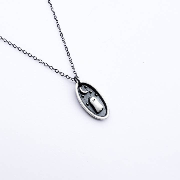 Figs & Ginger - Wholesale Pendant/Charm Necklace - Sterling Silver lil' Ghostie Necklace: Best Seller0
