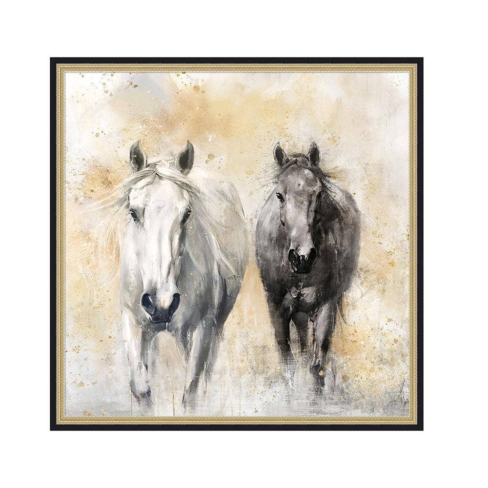 A&B Home Group Inc. - Wholesale Kunst op canvas - 100x100 cm Handgeschilderd Wit & Zwart Paard Canvas Kunstwerk0