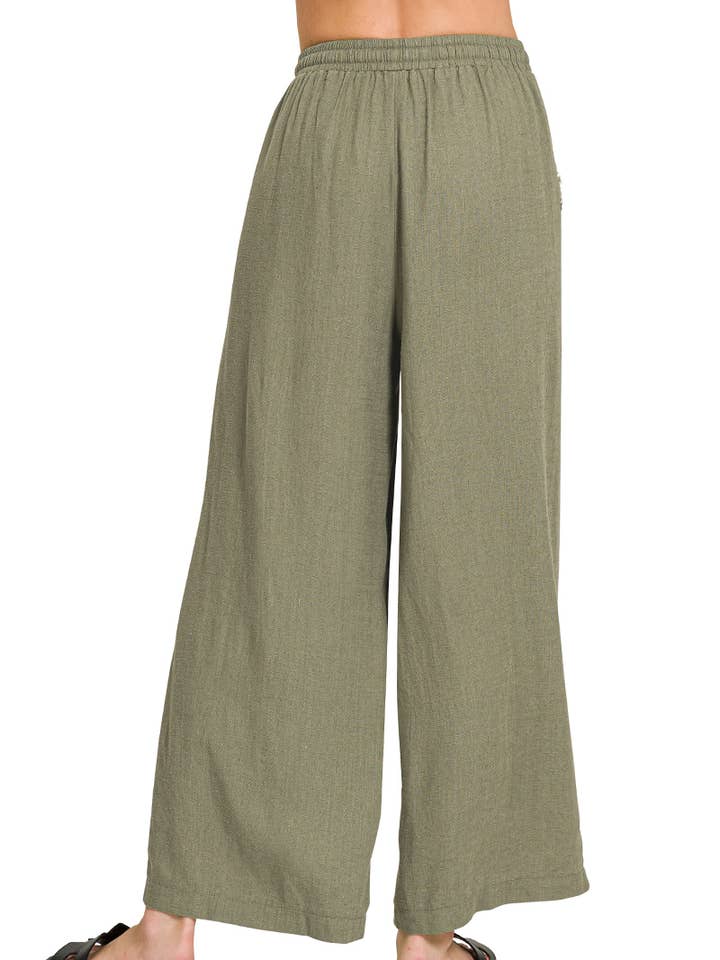 Pantaloni larghi in misto lino con tasche per la vendita all'ingrosso da parte di Vanilla Monkey