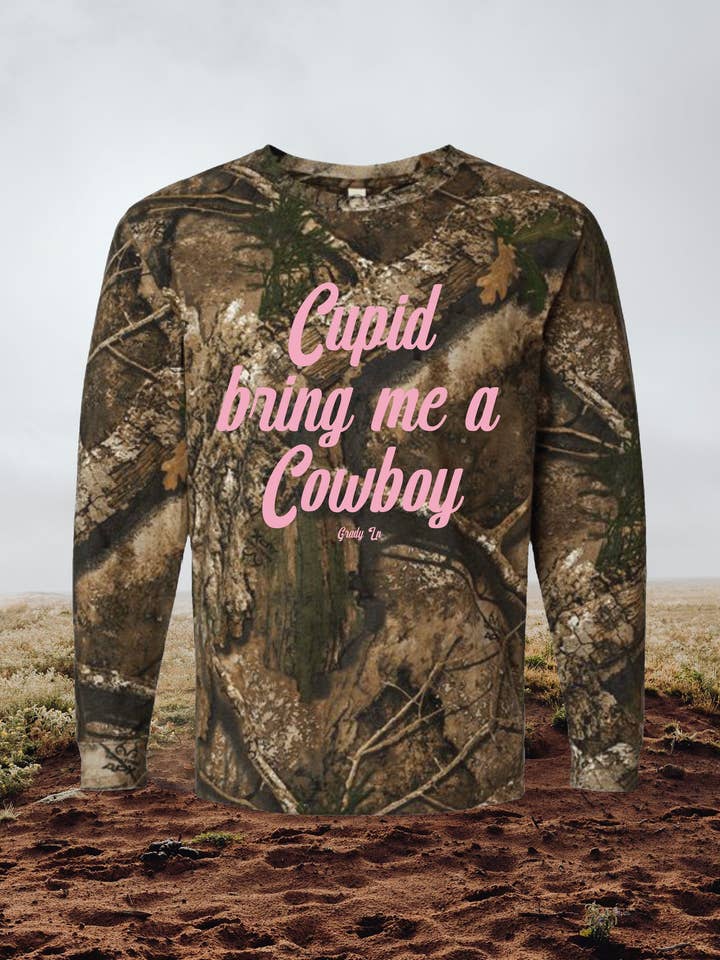 Cupid Bring Me A Cowboy Camo Long Sleeve Tee for wholesale by Grady Ln Boutique