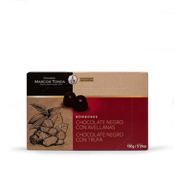 Chocolates Marcos Tonda - Venta al por mayor Dulces con chocolate - Bombones Chocolate negro c/ Avellanas y Chocolate c/ Trufa