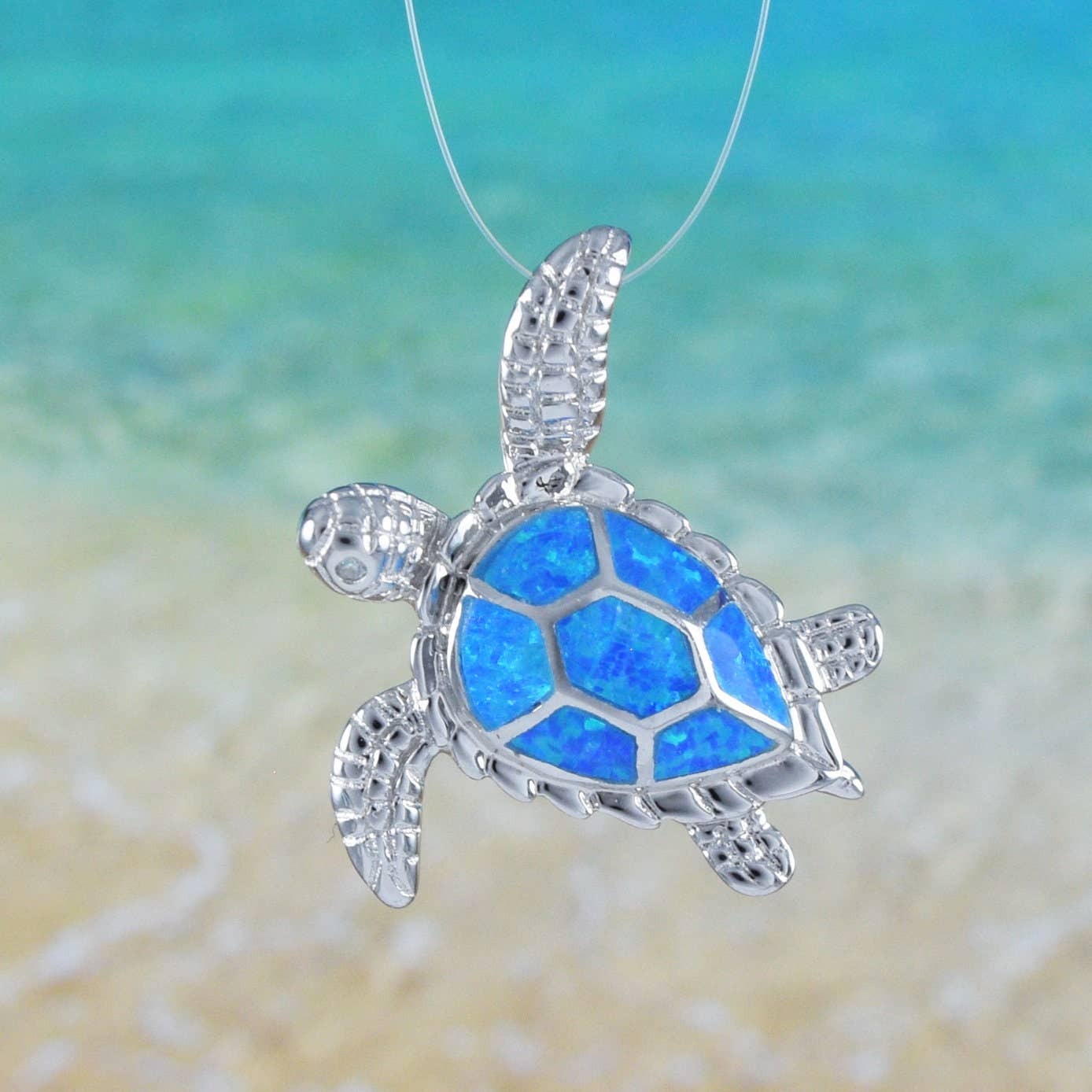 Paradise Treasures Jewelry - Wholesale Individual Charm/Pendant - Hawaiian Blue Opal Sea Turtle Pendant, Sterling Silver Blue Opal Inlay Sea Turtle Pendant, Christmas Present, Birthday Gift3