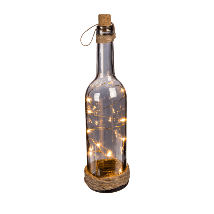 Out of the blue KG - Wholesale Decorative Tabletop Object - Smoked glass bottle with 10 warm white LED,1