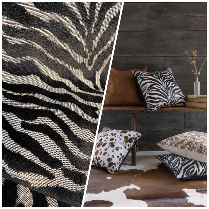 NEW Sir Herbert Novelty Italian Zebra Upholstery Chenille Velvet Gray and Black for wholesale by Fancy Styles Fabric