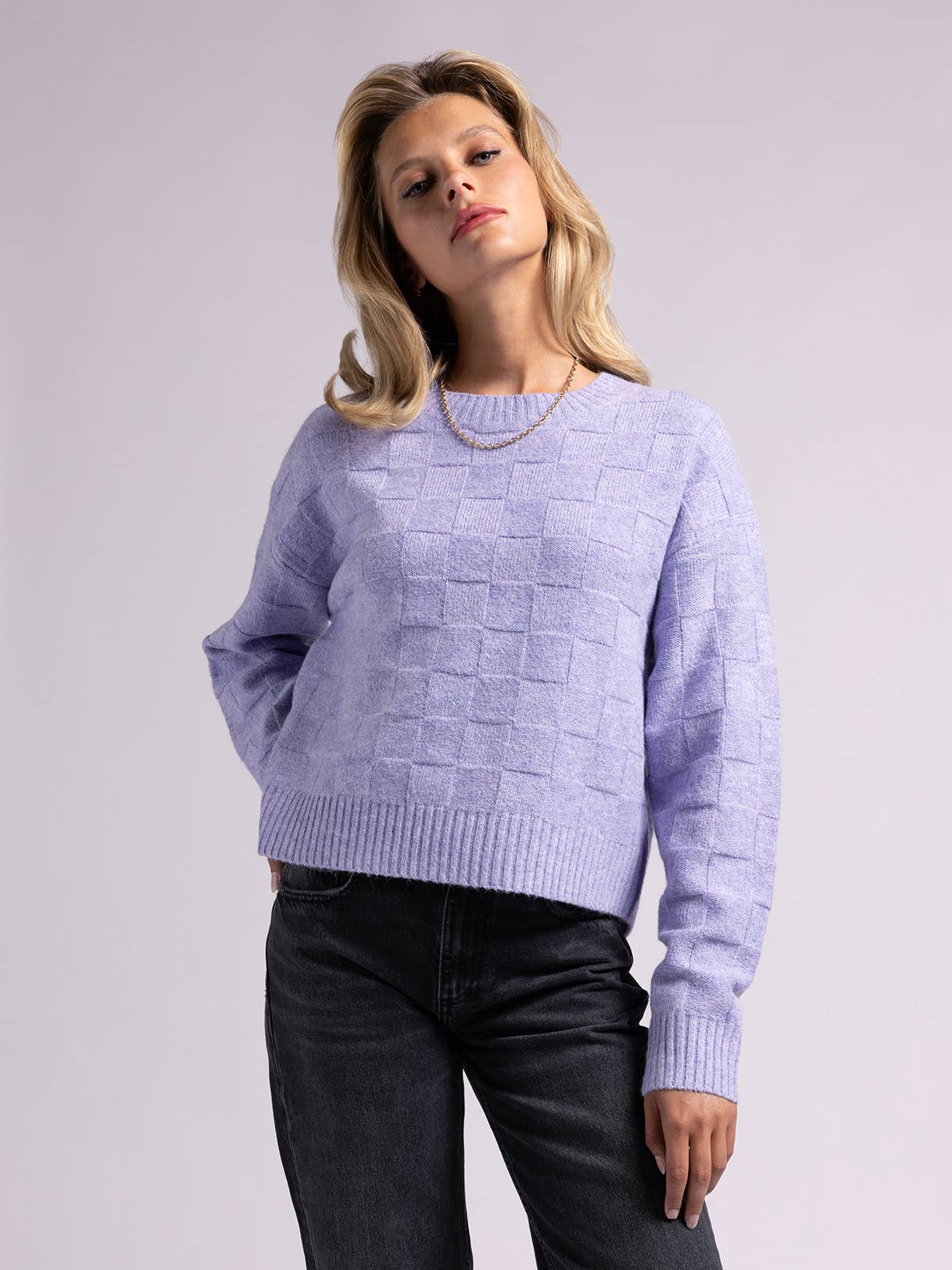Weekend Los Angeles - Wholesale Knit Sweater - Women's - Crewneck Checkered Sweater - HAILEY SWEATER5