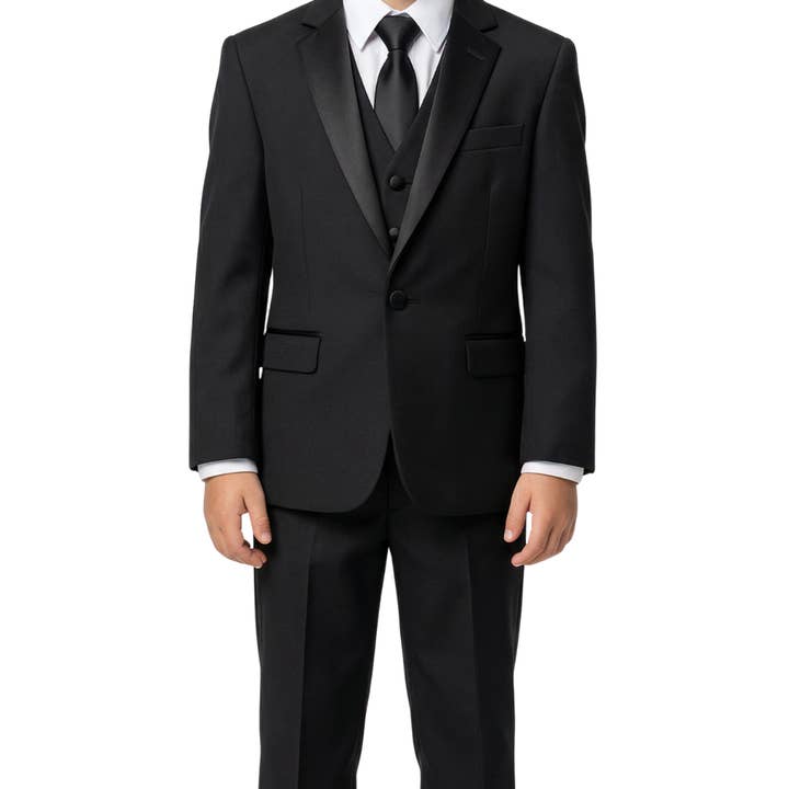 Elegancia Suprema: Esmoquin Negro para Niños con Cuello Chal para Ocasiones Elegantes para venta al por mayor de Ferrecci